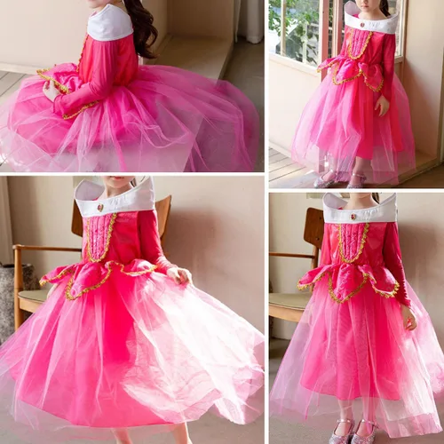 Vista 5 de Disfraz de princesa para niñas, disfraz de fiesta de Halloween con corona, vara, aretes, anillo rosa