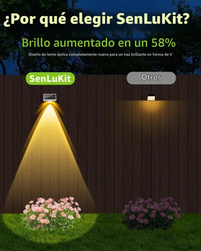 Vista 2 de Luces solares para valla al aire libre, impermeables, LED de alto brillo con lente spot, luces para cubierta, 7 modos blanco cálido y frío RGB