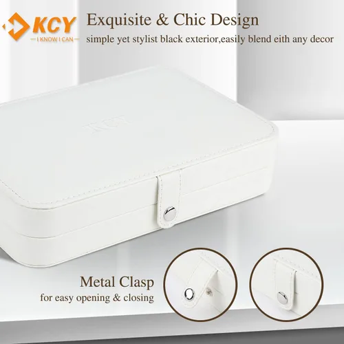 Vista 5 de KCY Joyero para mujeres y niñas, pequeño estuche organizador de joyas de viaje, cajas de almacenamiento de joyas portátiles de piel sintética