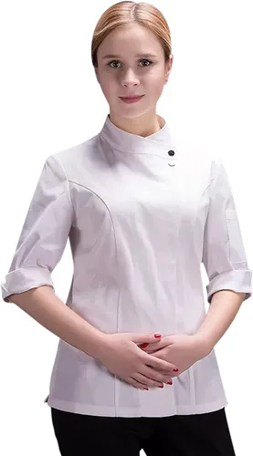 Vista 2 de Uniforme de chef clásico de manga 34 para mujer, chaqueta de chef de verano para hotel, cocina, restaurante