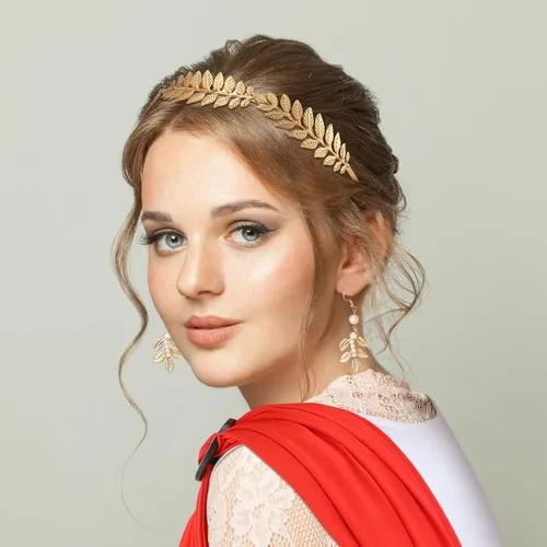 Vista 5 de Jiuguva Juego de 8 piezas de disfraz de emperatriz romana, reina griega, pulsera, corona dorada y cintura para mujer, fiesta de Halloween