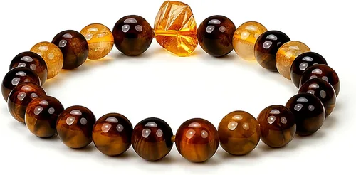 Vista 11 de Pulsera de cuarzo rutilado dorado y cristal curativo de ojo de tigre, diseño de cuentas de energía natural y atracción de riqueza, regalo