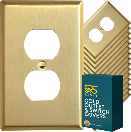 Vista 24 de Rio Salto BRASS Signature Collection MIDSIZE - Placa de pared de metal dorado para interruptor de luz o cubierta de tomacorriente, placa de pared