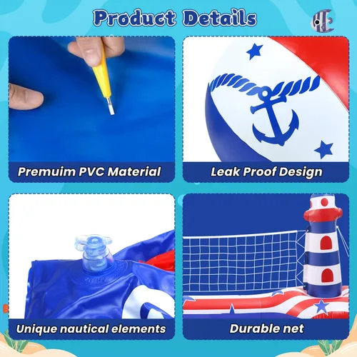 Vista 6 de EagleStone Juego de flotador inflable para piscina con red de voleibol y aro de baloncesto, juegos acuáticos flotantes 2 en 1 para niños y adultos