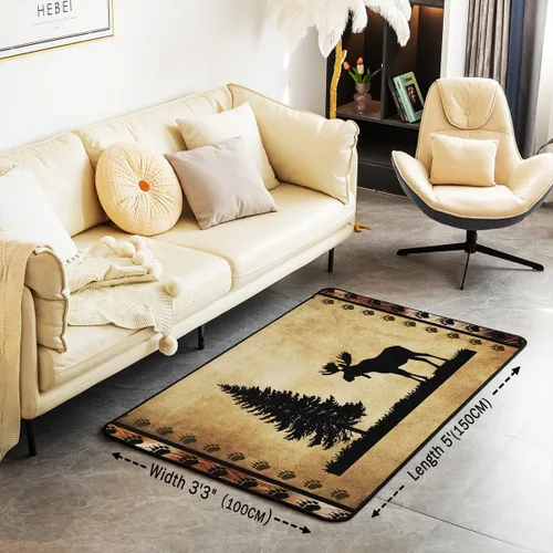 Vista 3 de jejeloiu Alfombras de ciervo para sala de estar, dormitorio, niños, alfombra decorativa de animales salvajes, 4 x 5, naturaleza, vida silvestre
