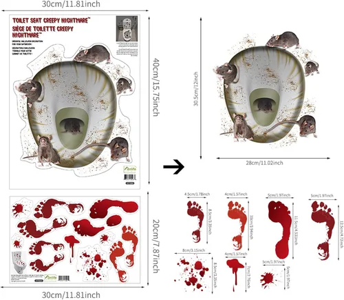 Vista 7 de Calcomanías impermeables 3D para tapa de inodoro de Halloween, calcomanías de pared horribles, póster de decoración sangrienta para fiesta temática