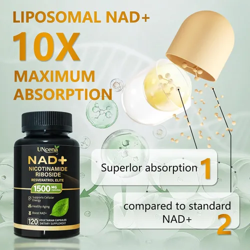 Vista 4 de Suplemento NAD 1500mg - NAD+ Liposomal Nicotinamida Ribósido con Resveratrol, NAD Plus Potenciador - Apoyo para la Salud Celular, Resistencia