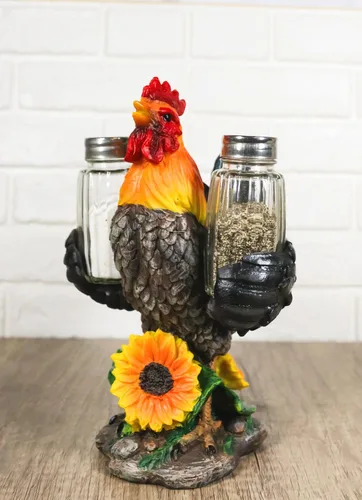 Vista 9 de Ebros Country Farm Barnyard Alpha Rooster - Juego de salero y pimentero, juego de figuras de girasol, aves de corral, pollo, condimentos decorativos