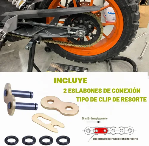 Vista 3 de Cadena de anillo en X de oro 520 + rompe cadena, 114 eslabones con eslabón maestro de conexión