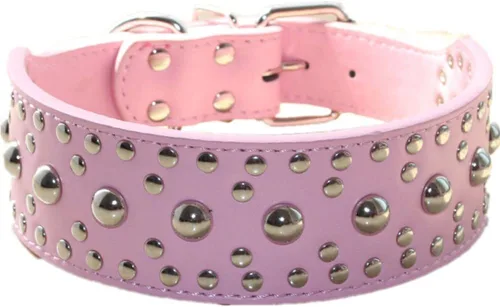 Vista 13 de Serijoars Collar de cuero de 2 pulgadas de ancho, collar resistente con tachuelas, ajustable para perros medianos y grandes (M, negro)