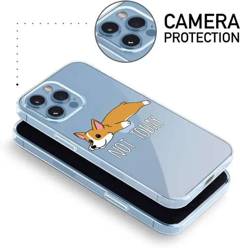 Vista 3 de Funda transparente para iPhone 12, iPhone 12 Pro, Not Today Lazy Corgi divertido diseño de perro de mascota, flexible, suave, TPU a prueba
