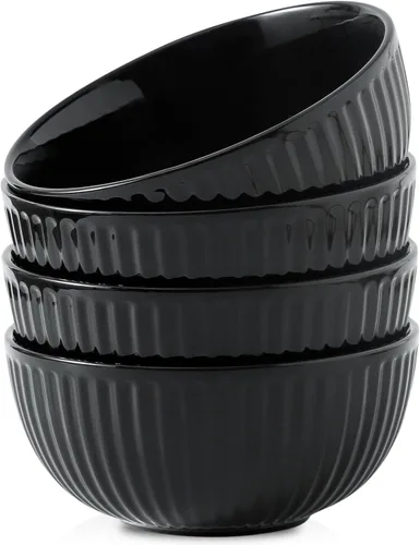 Vista 11 de HASENSE Juego de 3 cuencos pequeños de mezcla, cuencos de porcelana acanalados negros de 1.5/1/0.5 cuartos de galón para cocina, cocción, horneado