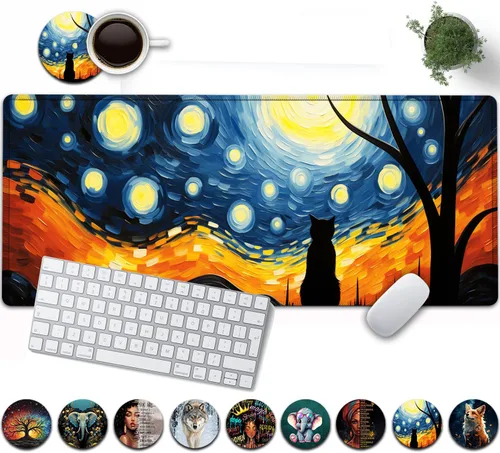 Vista 16 de Alfombrilla de mouse grande de 31.5 x 11.8 pulgadas, extendida para juegos con bordes cosidos, protector de alfombrilla de mouse XXL, base de goma