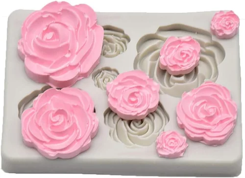Vista 2 de Tvoip Molde de silicona de flor de rosa, 2 piezas, molde de fondant, herramientas de decoración de pasteles, molde de chocolate, para hornear