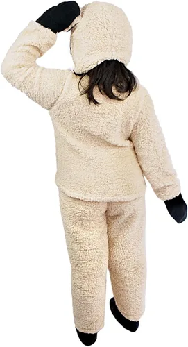 Vista 3 de Fayueye Disfraz de oveja de Halloween para niños y niñas, camiseta de manga larga, gorro, guante, calcetines, pantalón largo, disfraz de cordero