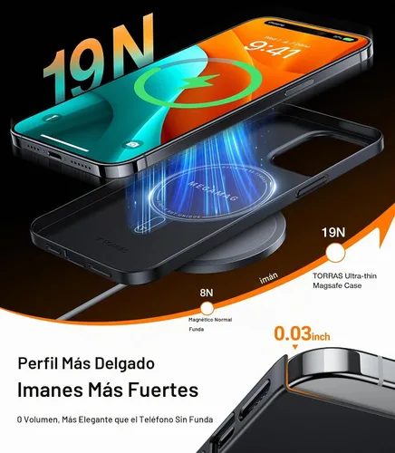 Vista 4 de TORRAS - Funda magnética delgada para iPhone 15 Pro, ultrafina Compatible with MagSafe, Magnetic, Ultra Thin Slim Fit, Matte PC Anti-Scratch
