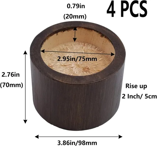 Vista 2 de Semetall Elevadores de cama de madera para muebles, elevadores de cama resistentes de 2 pulgadas, juego de 4, soporta 6000 libras, elevadores
