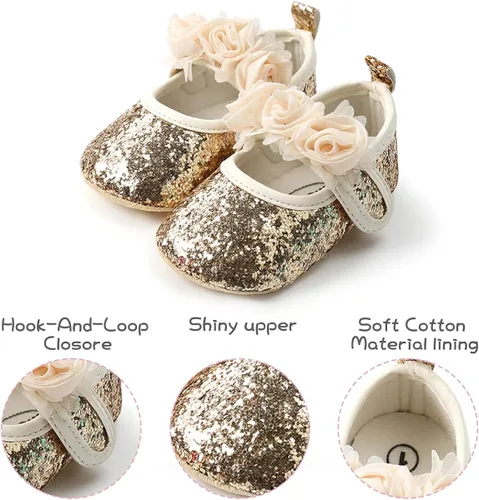 Vista 3 de KIDSUN Zapatos Mary Jane con suela de goma antideslizante, zapatos de ballet, vestido de princesa, zapatos de boda, zapatos de cuna para recién