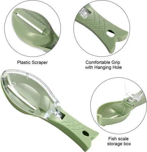 Vista 6 de Honoson 4 unidades de raspador de pescado de acero inoxidable raspador de piel de pescado rallador multifuncional pelador de cocina escalador