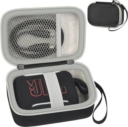 Vista 19 de Funda rígida de transporte para altavoz Bluetooth JBL Go 5/Go 4/Go 3, bolsa de almacenamiento de viaje con forro suave, bolsillo de malla, correa
