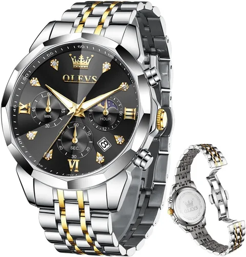 Vista 9 de OLEVS - Relojes para hombre de diamantes de lujo, casual, esfera grande, acero inoxidable, impermeable, para negocios, de vestir, analógico