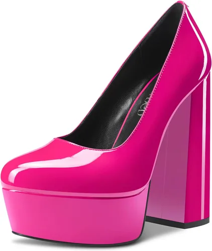Vista 17 de TNYNFBEB Zapatos de tacón de plataforma alta para mujer, con puntera redonda, sin cordones, básicas, clásicas, de 5.5 pulgadas