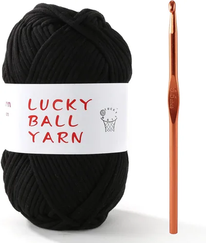 Vista 20 de LUCKY BALL Hilo para ganchillo, 3.53 oz/109 yardas, 70% algodón, 30% nailon, #5, hilo de tubo voluminoso para tejer, para bolsos, sombreros