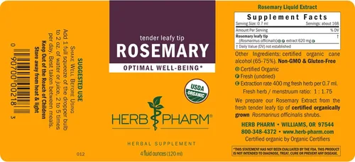 Vista 2 de Herb Pharm Extracto de hierbas líquido de romero: soporte cognitivo tradicional orgánico, para memoria y alerta, soporte circulatorio, sin gluten