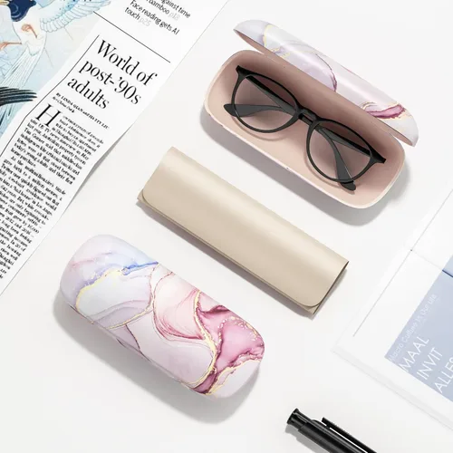 Vista 6 de NPOOYI Eyeglasses Case, Hard Shell Protective Case for Glasses, Unisex for Women Men, Glass Case with Cleaning Cloth