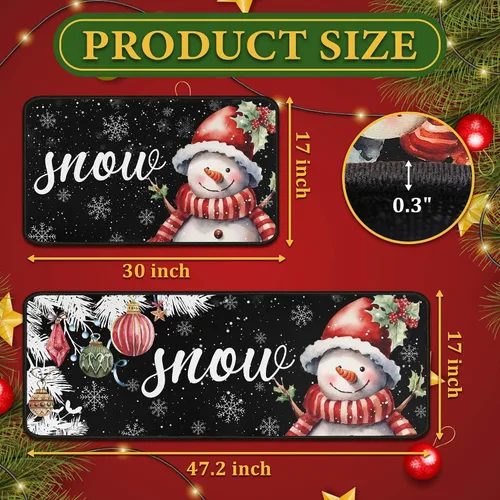 Vista 2 de Juego de 2 alfombras y tapetes de cocina navideños de muñeco de nieve negro y copo de nieve, decoración del hogar de invierno, tapete de piso