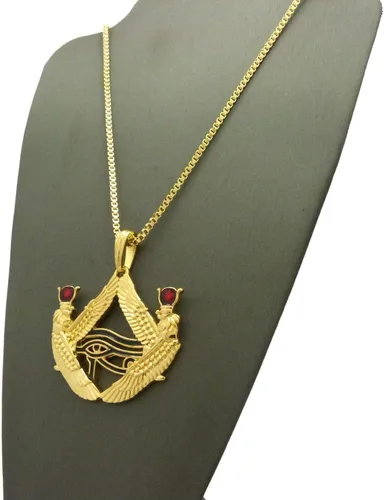 Vista 6 de Shiny Jewelers USA Colgante de hip-hop con ojo de piedra roja egipcia para hombre, caja de 24 pulgadas, collar de cadena de cuerda