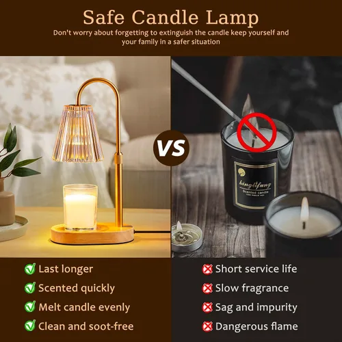 Vista 2 de Lámpara calentadora de velas con temporizador, velas eléctricas, calentadores de cera, lámparas de vidrio para tarros, quemador, altura ajustable