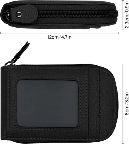 Vista 24 de RFID mini organizador de tarjetas de crédito, cuero auténtico, billetera compacta con visor de identificación, S, Negro