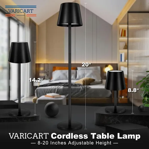 Vista 4 de Lámpara de mesa inalámbrica de metal, lámpara de batería recargable de 5000 mAh con 3 secciones de altura ajustable (8.8 a 20 pulgadas), control