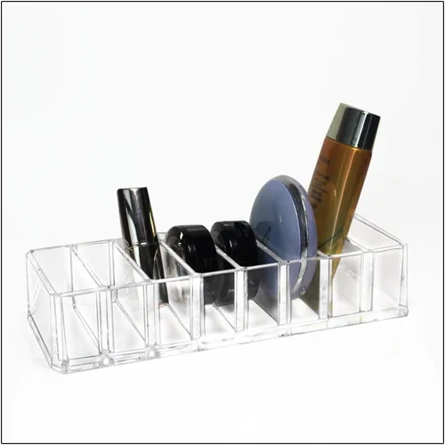 Vista 5 de Organizador compacto de acrílico transparente con 8 ranuras, soporte organizador de maquillaje para tocador, organizador de maquillaje desmontable