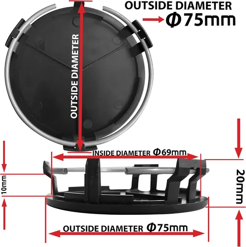 Vista 2 de Juego de 4 tapas centrales de rueda de 2.953 in compatibles con Mercedes Benz B66470207 / B66470200 negro CM 25
