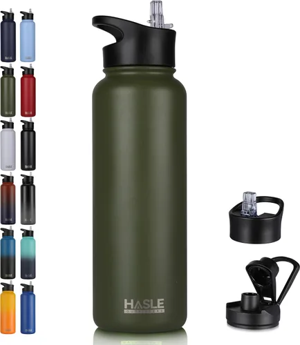 Vista 64 de HASLE OUTFITTERS Botella de agua aislada de 22 onzas, botella de agua de acero inoxidable de doble pared de boca ancha con tapa de popote y tapa