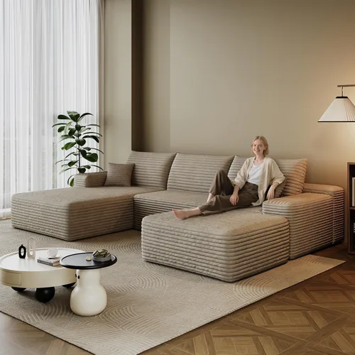 Vista 37 de Sofá modular en forma de L de 96 pulgadas con diván, moderno y cómodo sofá de pana para sala de estar, sofá de espuma viscoelástica, no requiere