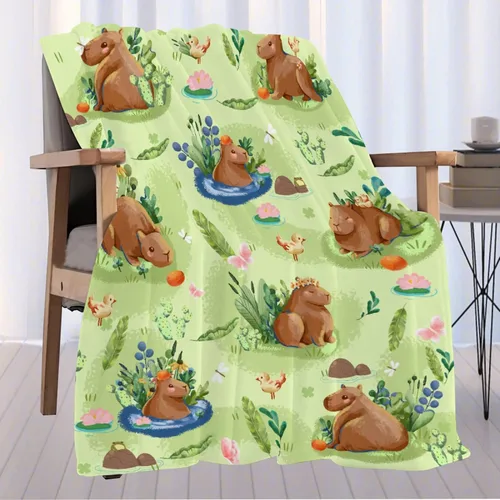 Vista 2 de Cabybara - Manta de franela Capybara ultrasuave y bonita para niños y niñas, manta de felpa acogedora y divertida de animales, regalo divertido