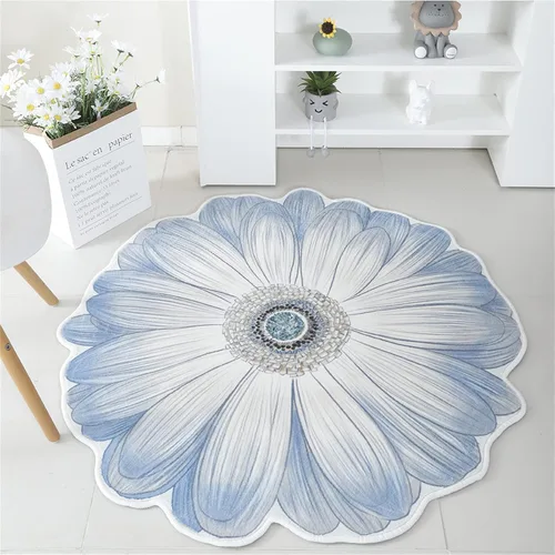 Vista 13 de Alfombra con forma de flor amarilla de 7 pies, alfombra de decoración de sala de estar, adecuada para baño, dormitorio y sala de estar, parte 5