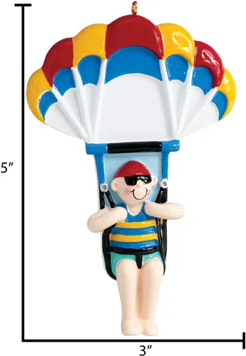 Vista 3 de Adorno de Navidad personalizado de parasailing 2025 – Adornos de parapente para niños, paracaidista, adorno de Navidad, aventuras en el cielo
