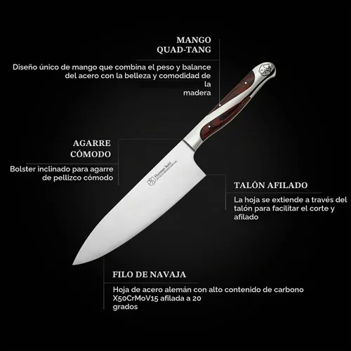 Vista 6 de Hammer Stahl Cuchillo de chef de 6 pulgadas, acero forjado alemán de alto carbono, cuchillo de cocina profesional, mango ergonómico de madera