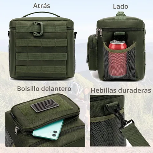 Vista 6 de FlowFly Bolsa de almuerzo táctica grande con aislamiento, bolsa de almuerzo grande con enfriador, para hombres, mujeres con correas MOLLE/PALS