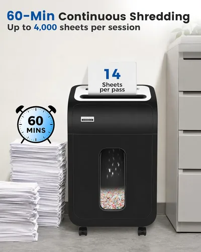 Vista 9 de VidaTeco - Trituradora de papel para hogar/oficina, 14 hojas, 60 minutos, corte micro con cuchilla patentada en EE. UU., tritura