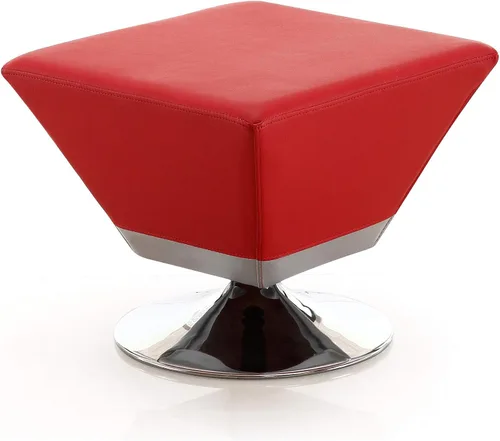 Vista 6 de Manhattan Comfort Diamond - Otomana giratoria de 360°, tapicería de cuero vegano, parte superior cuadrada biselada con elegante base cromada Azul