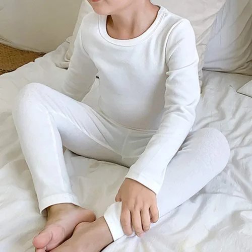 Vista 5 de KISBINI Pijama básico de algodón de color sólido para niñas pequeñas, conjunto de 2 piezas