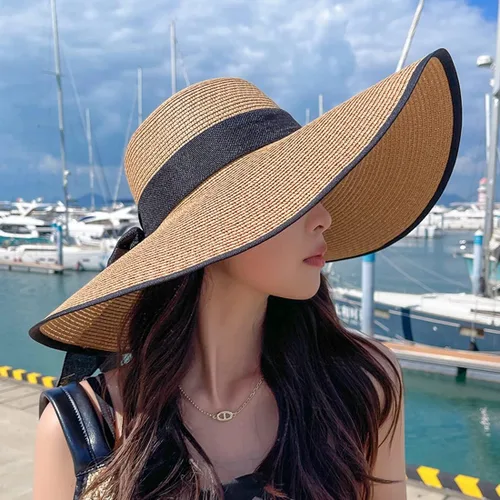 Vista 7 de Women's Folable Floppy Hat,Wide Brim Sun Protection Straw Hat, Summer UV Protection Beach Cap(L)
