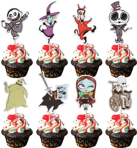Vista 21 de Rsstarxi Paquete de 24 adornos para cupcakes Little Boo con purpurina, bruja, gato, calabaza, castillo, fantasma, magdalenas, alimentos, decoración
