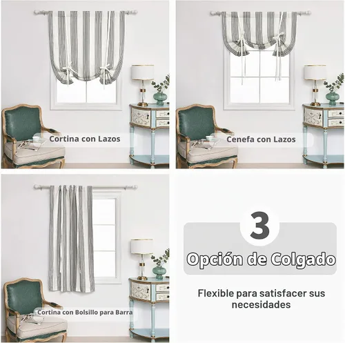 Vista 6 de DriftAway Chris Cortinas Opacas de Lino de Doble Capa con Alzapaños, Aislamiento Térmico, Completamente Forradas, con Rayas Verticales, Persiana