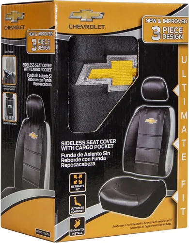 Vista 5 de Plasticolor 008599R01 Chevy Chevrolet Logo Universal Fit Car Truck o SUV Funda de asiento sin laterales de 3 piezas con reposacabezas , color negro
